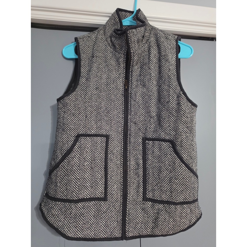 Honey Punch Herringbone Puffer Vest Womens Small Black White Excellent Quilted